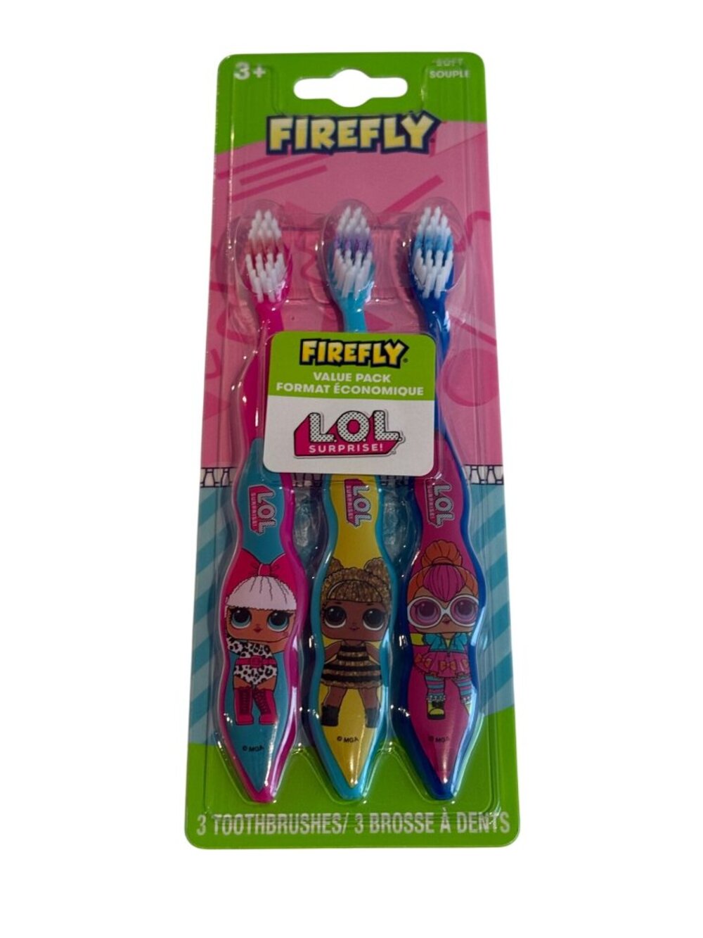 LOL Surprise Toothbrush 3 Pack Firefly Kids Soft Bristle Character New